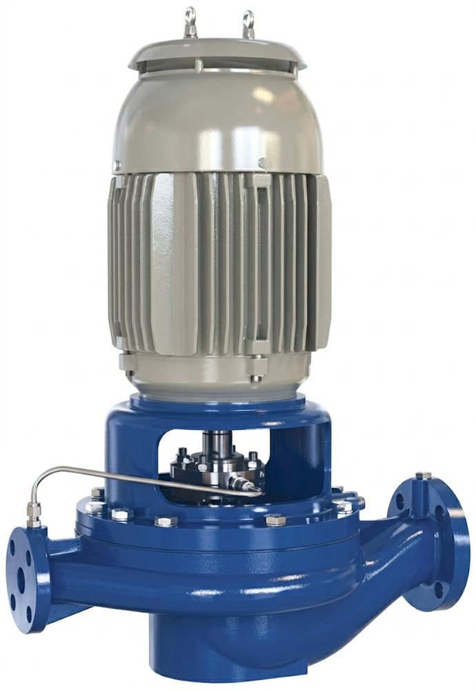 Close-coupled vertical in-line pump