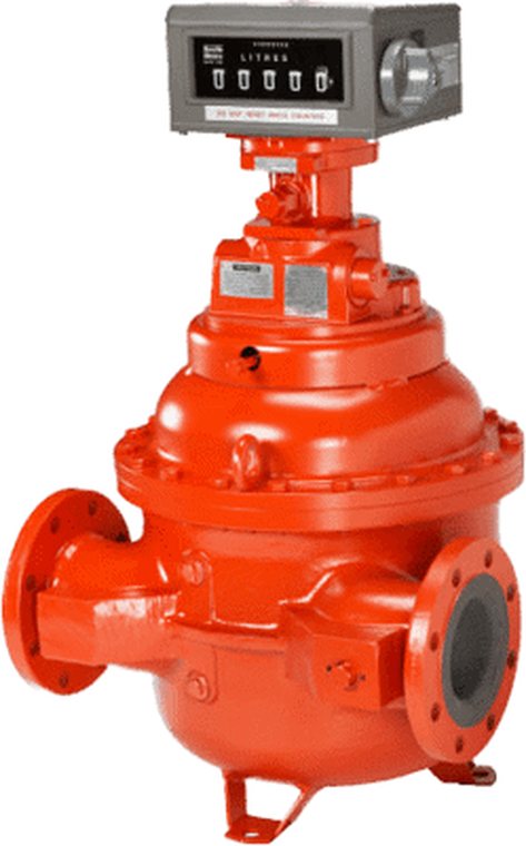 Flanged meter with a litre register